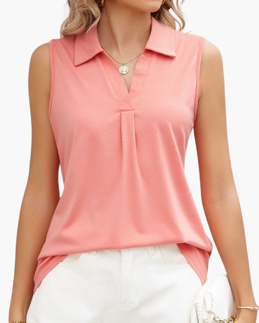 Top Femme Sans Manches – Haut Élégant à Col Polo et Encolure V