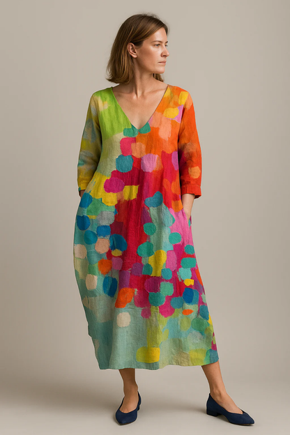 Robe Midi Femme Fleurie Col V Coupe Fluide Style Bohème – Robe Cocktail | Invitée de Mariage Chic