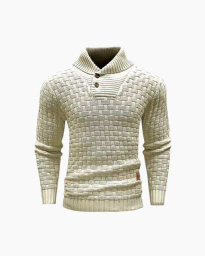 Pull Homme en Maille – Motif Texturé avec Col Haut et Boutons