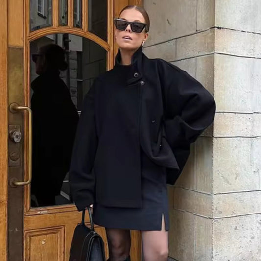 manteau court femme noir, vue de face