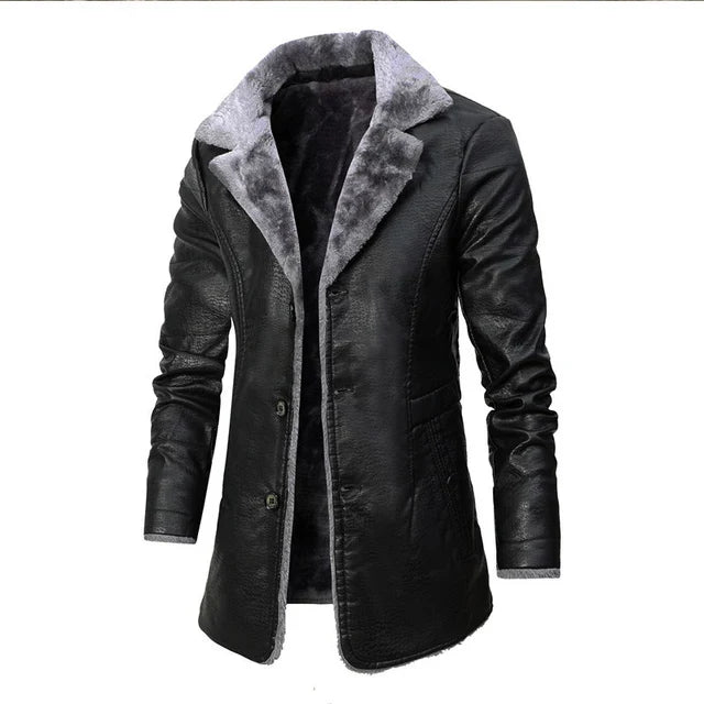 veste homme aspect cuir noire, vue de face