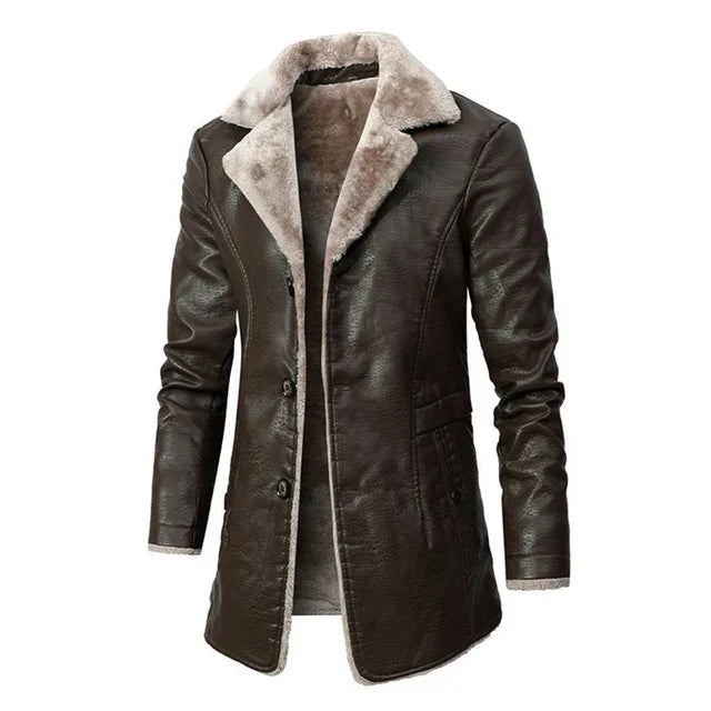 veste homme aspect cuir marron, vue de face
