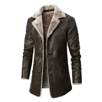 veste homme aspect cuir marron, vue de face