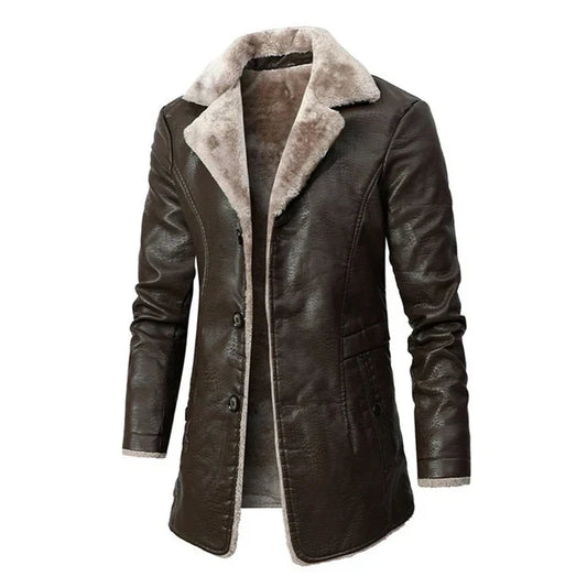 veste homme aspect cuir marron, vue de face