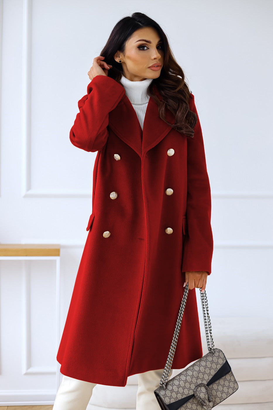 manteau laine femme rouge, vue de face