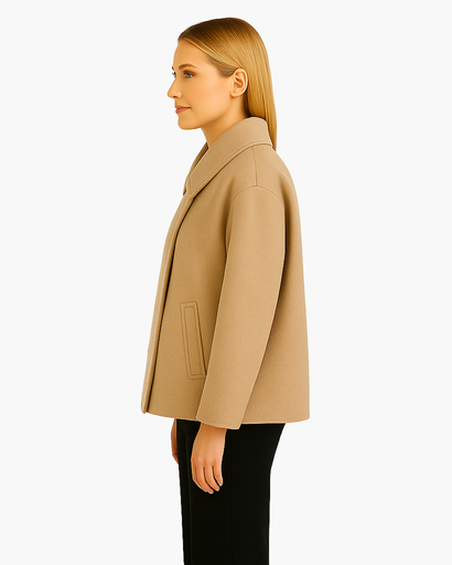 Manteau Femme Oversize en Laine Mélangée – Élégant avec Col Revers et Manches Chauve-Souris