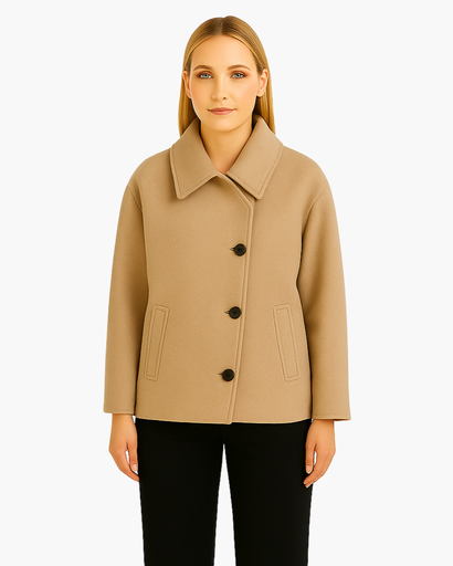 Manteau Femme Oversize en Laine Mélangée – Élégant avec Col Revers et Manches Chauve-Souris