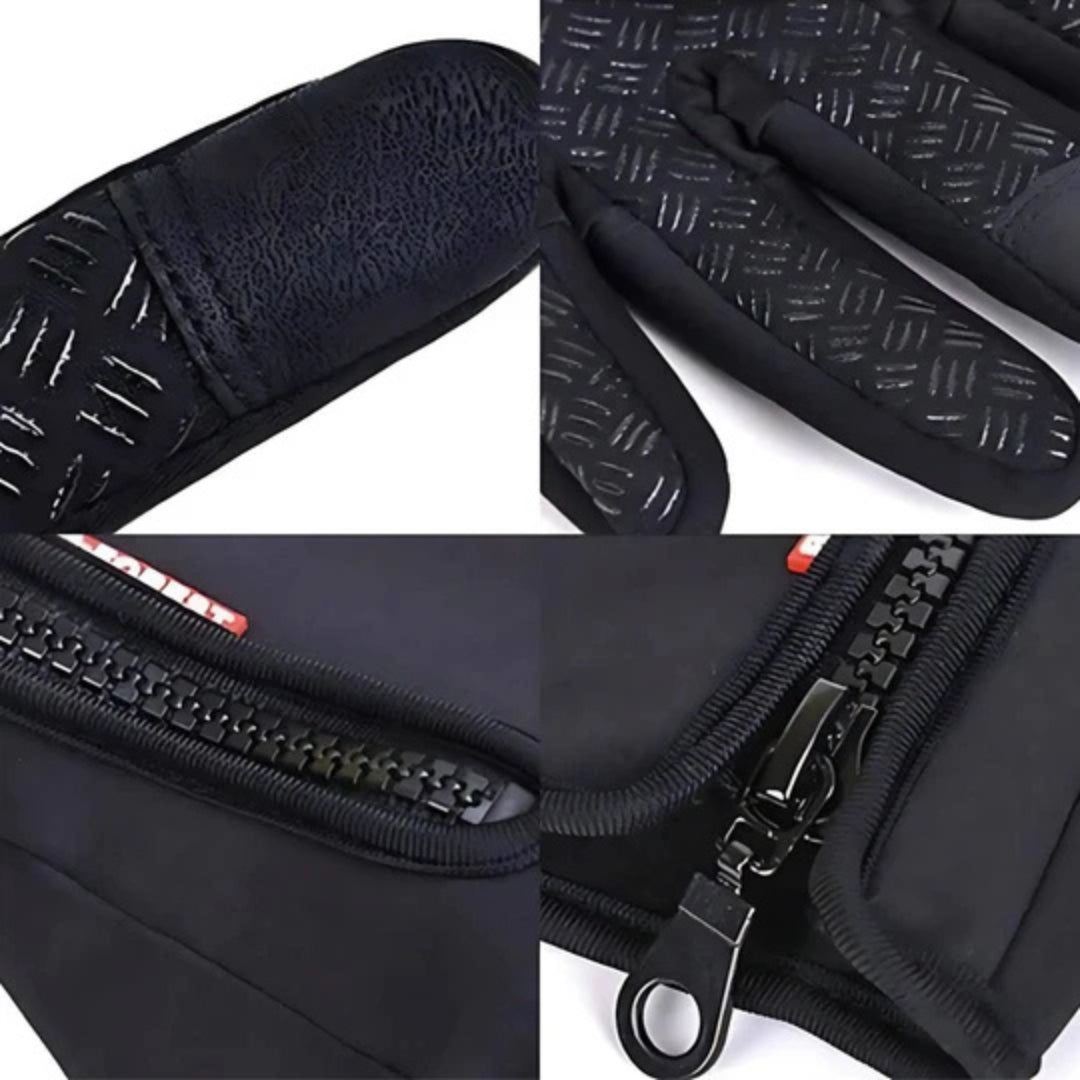 gants d'hiver imperméables noirs portés en extérieur