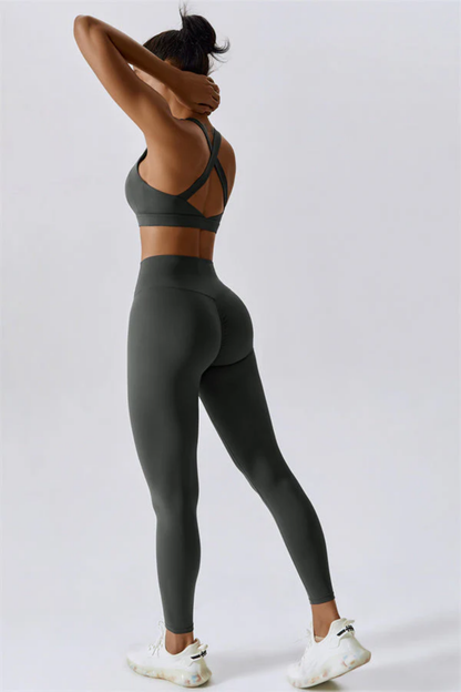 Ensemble Sport Femme Dos Croisé – Brassière et Legging Taille Haute Sculptant