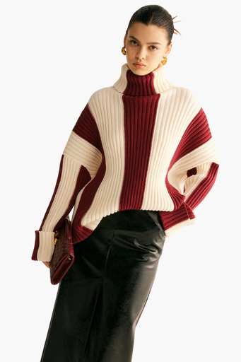 Pull Oversize à Col Roulé – Rayures Contrastées