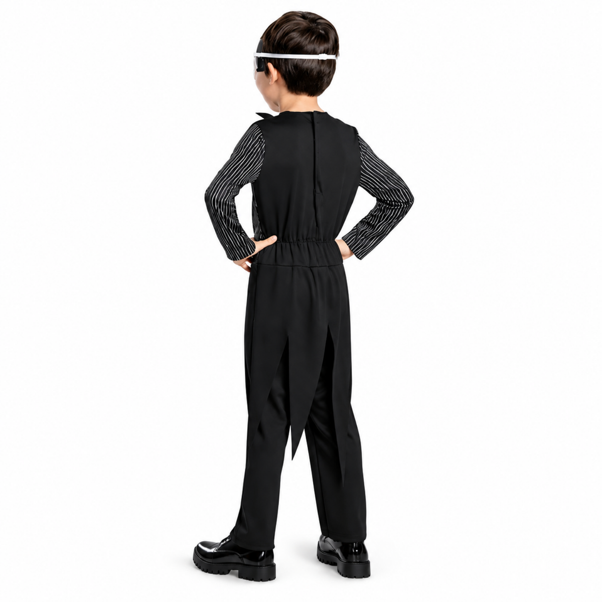 Vue de dos de la combinaison effet queue-de-pie du costume roi squelette