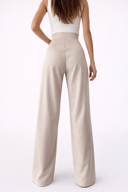 Pantalon Femme Large Taille Haute – Coupe Fluide avec Détail Noué