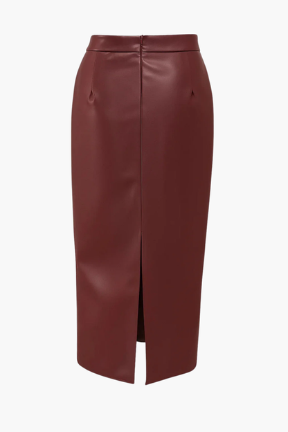 Jupe midi femme effet cuir taille haute