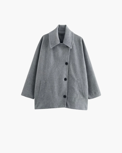 Manteau Femme Oversize en Laine Mélangée – Élégant avec Col Revers et Manches Chauve-Souris