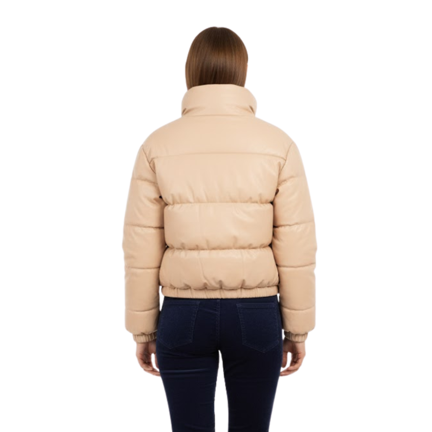 veste d'hiver femme en similicuir, vue de dos