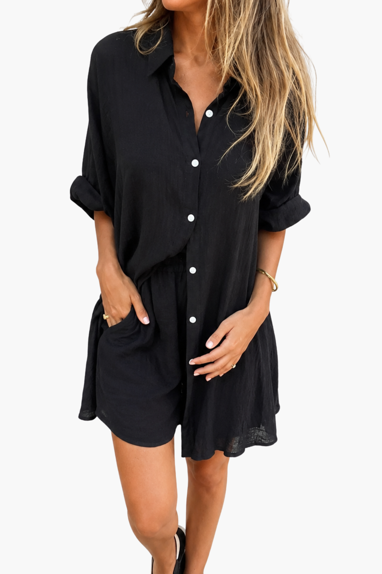 Ensemble Femme en Lin – Chemise Oversize et Short Décontracté