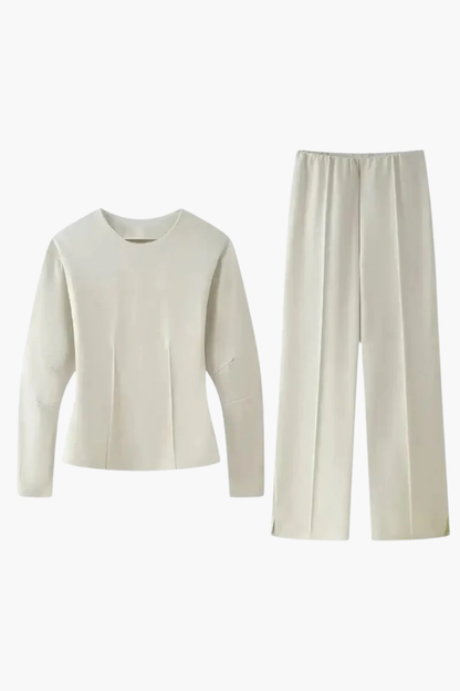 Ensemble Femme Élégant – Haut Ajusté à Manches Longues et Pantalon Large