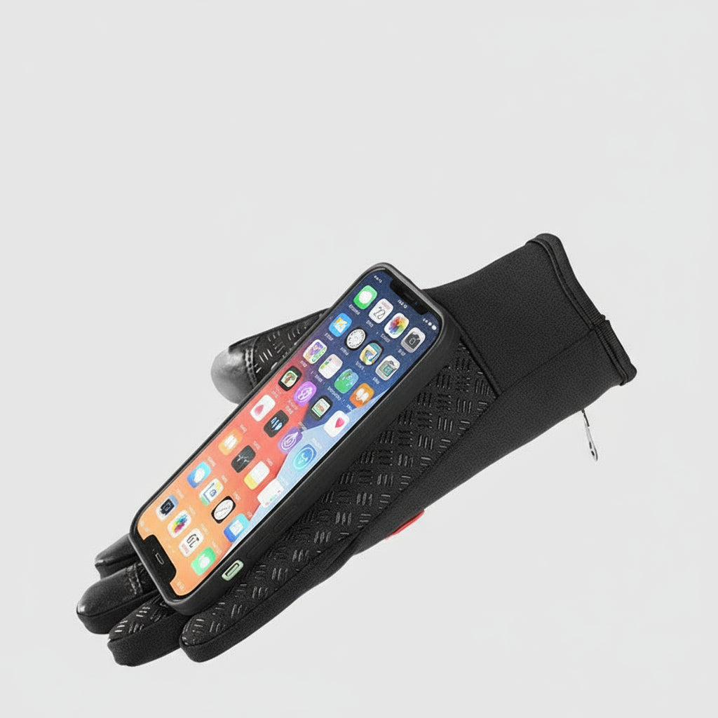 gants d'hiver imperméables noirs, détail de la paume antidérapante