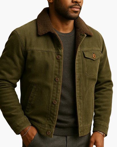 Veste en velours côtelé doublée sherpa pour homme