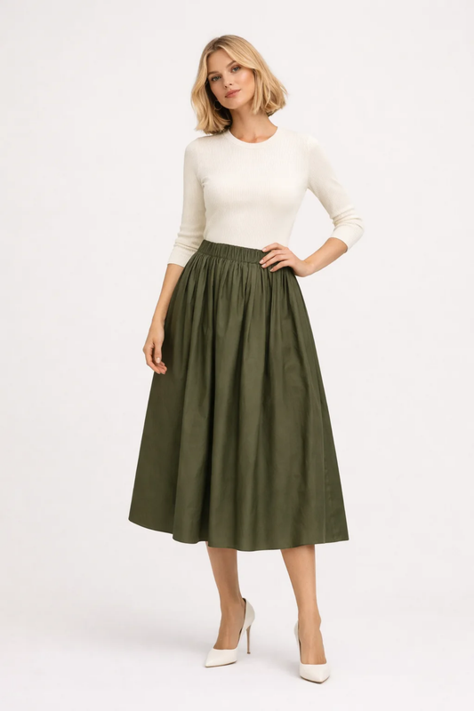 Jupe midi femme évasée taille élastique