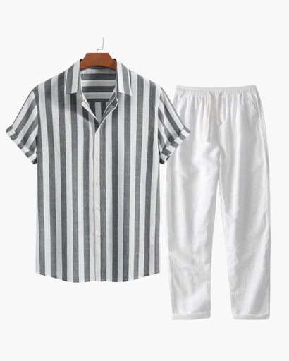 Ensemble Chemise à Rayures et Pantalon Léger - Look Estival Élégant