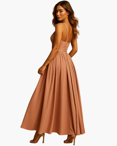 Robe longue femme à décolleté en V et ourlet asymétrique