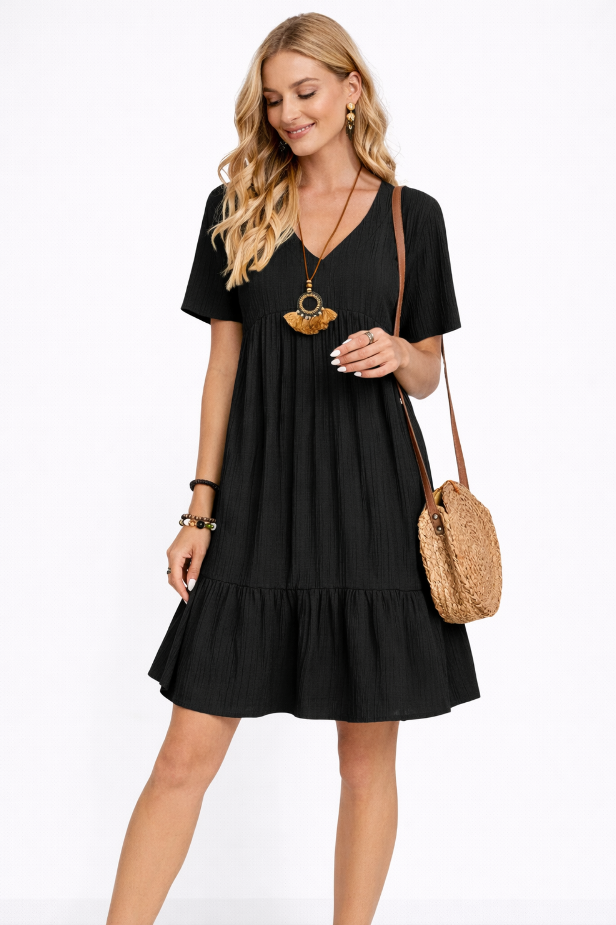 Robe Courte Col en V Fluide Femme – Décontractée Élégante Été Vert