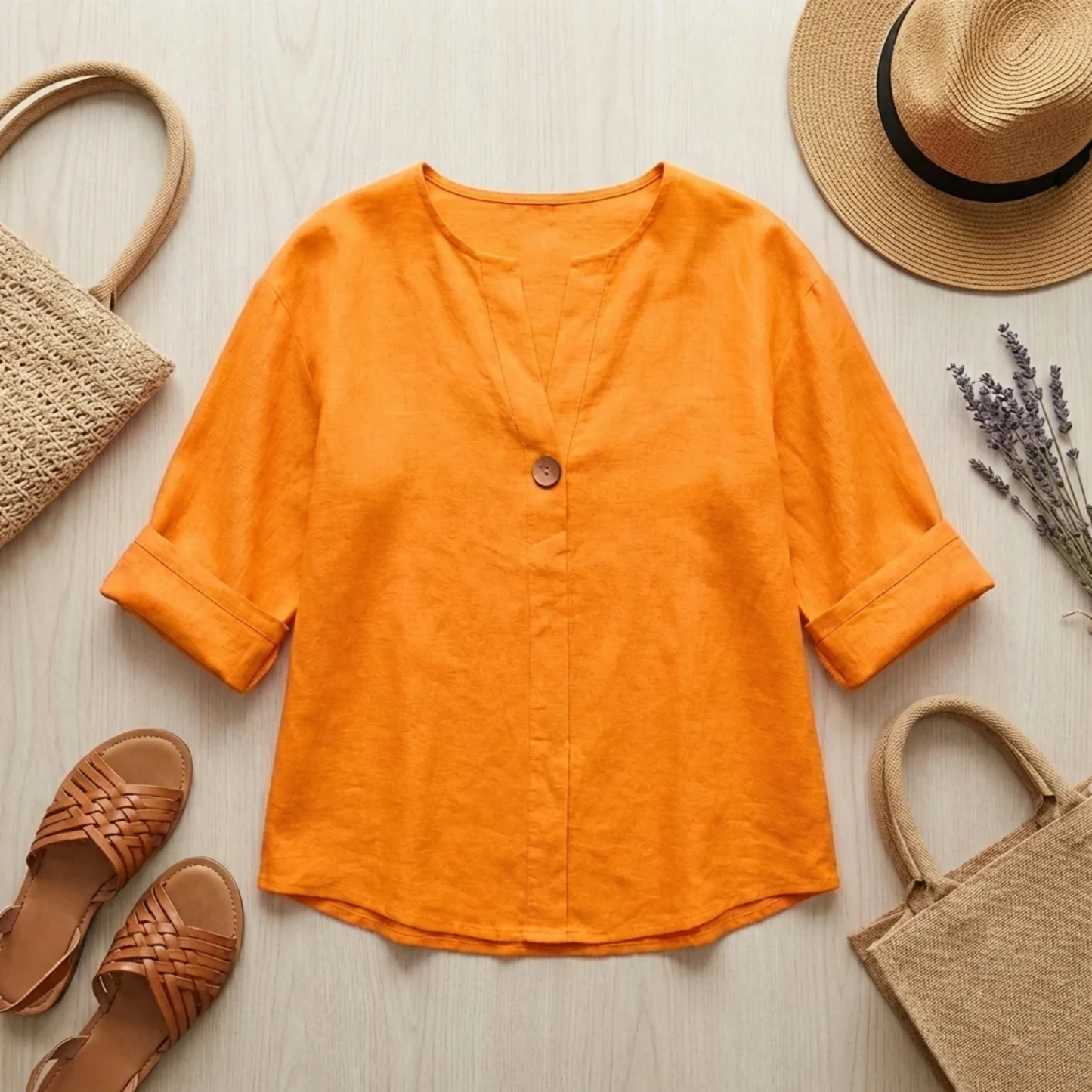 Blouse Femme en Lin – Coupe Fluide et Col en V Élégant | Blouse Respirante