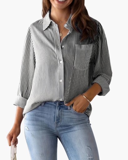Chemise femme à rayures verticales et poche poitrine