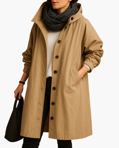 Manteau Décontracté à Capuche avec Fermeture Boutonnée