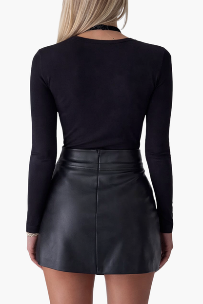 Jupe Short Femme Effet Cuir – Skort Taille Haute Élégant avec Ceinture