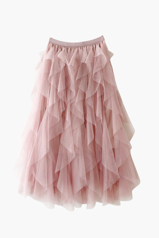 Jupe Tulle Femme Taille Haute – Jupe Midi Volants Style Élégant Et Féminin