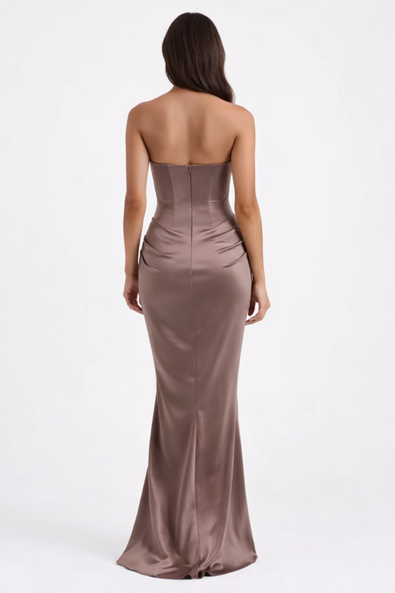 Robe Longue Bustier Soirée Cocktail Glamour – Marron