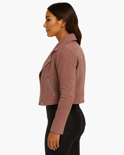Veste Biker Femme en Suède – Coupe Courte, Chic & Tendance