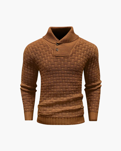 Pull Homme en Maille – Motif Texturé avec Col Haut et Boutons