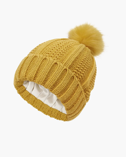 Bonnet Tricoté Doux avec Doublure Satinée et Pompon | Chaleur et Élégance