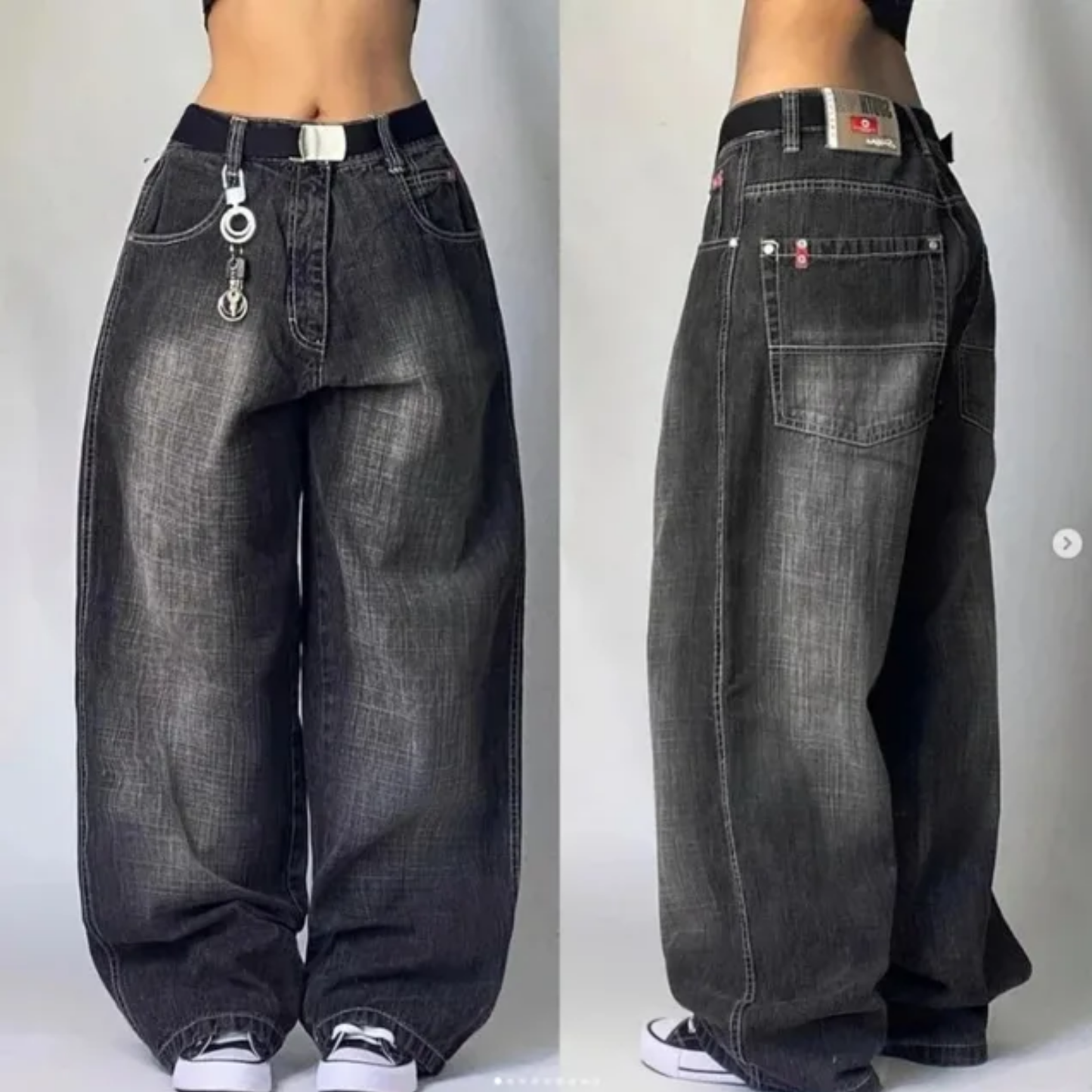 Jean cargo baggy femme taille haute