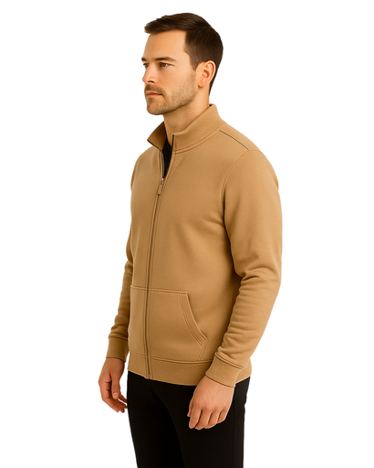 Veste Homme Zippée en 100% Coton avec Col Montant – Casual Chic et Confortable