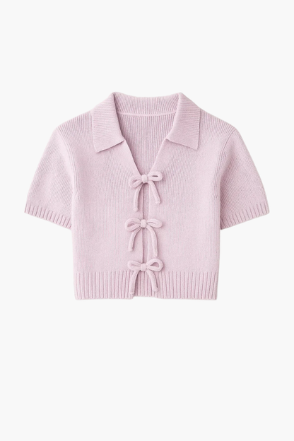 Gilet court femme en maille à nœuds