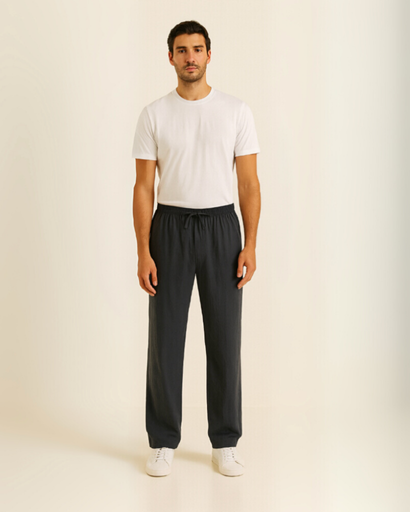 Pantalon ample en lin pour homme avec taille élastique – Style décontracté
