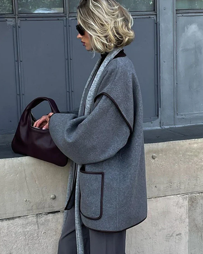 Manteau Femme avec Ceinture et Col V – Élégante Veste pour l’Automne et l’Hiver