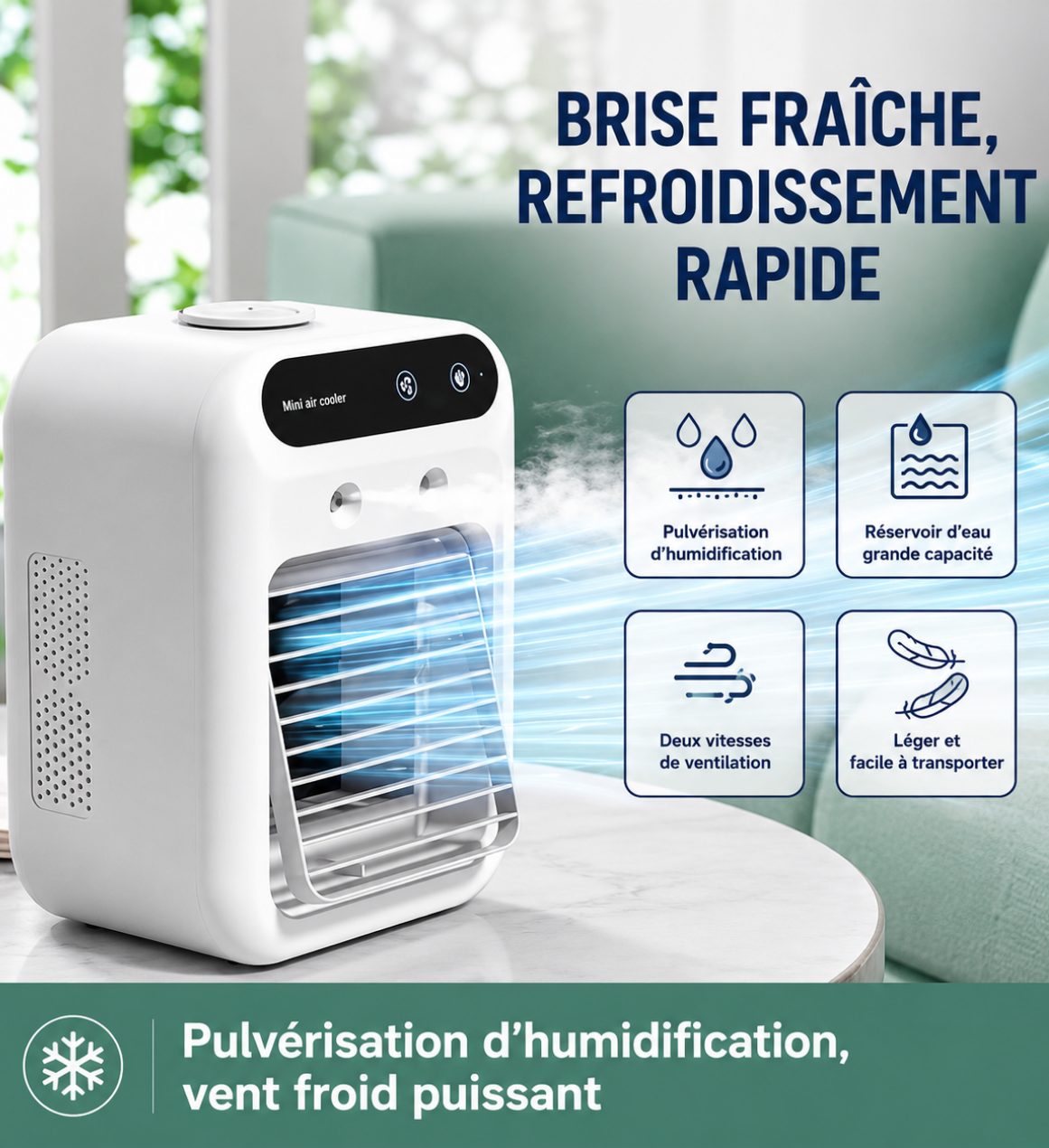 Mini Refroidisseur d'Air de Bureau – Brumisateur Portable & Silencieux