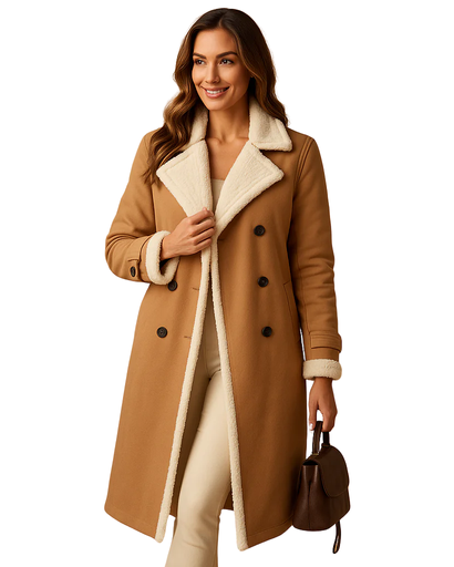 Manteau Long d’Hiver avec Col Revers pour Femme – Élégant et Chaleureux