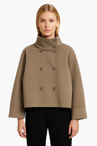 Veste Courte à Col Montant | Design Minimaliste et Boutonnage Croisé