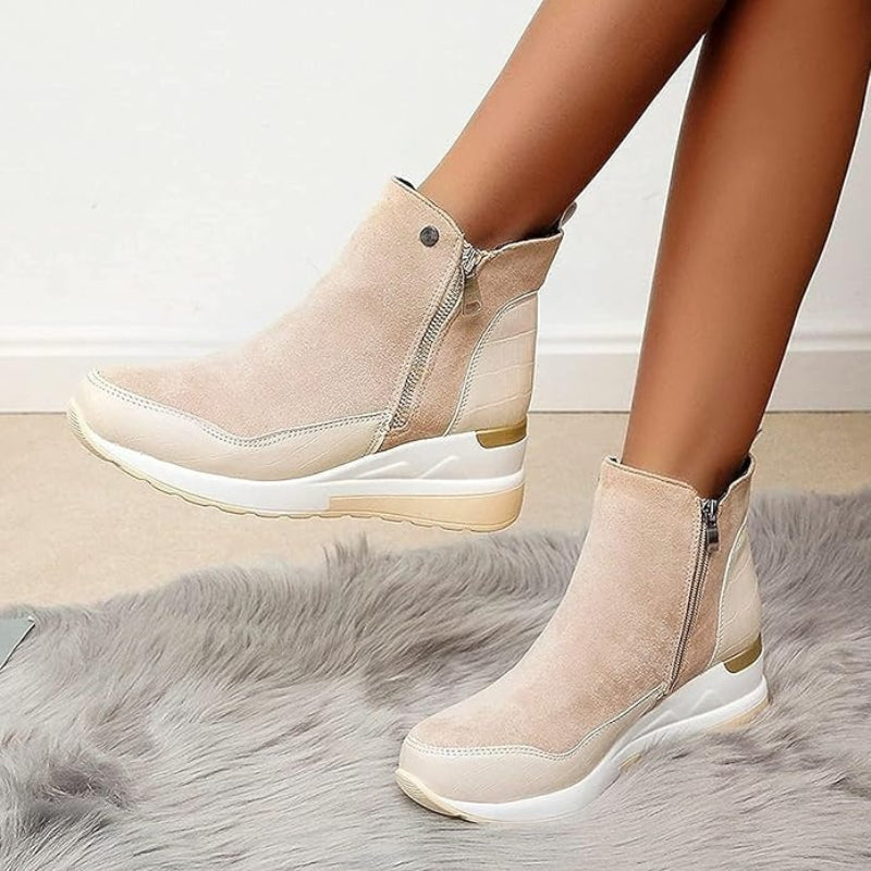 Bottines femme aspect cuir Beige