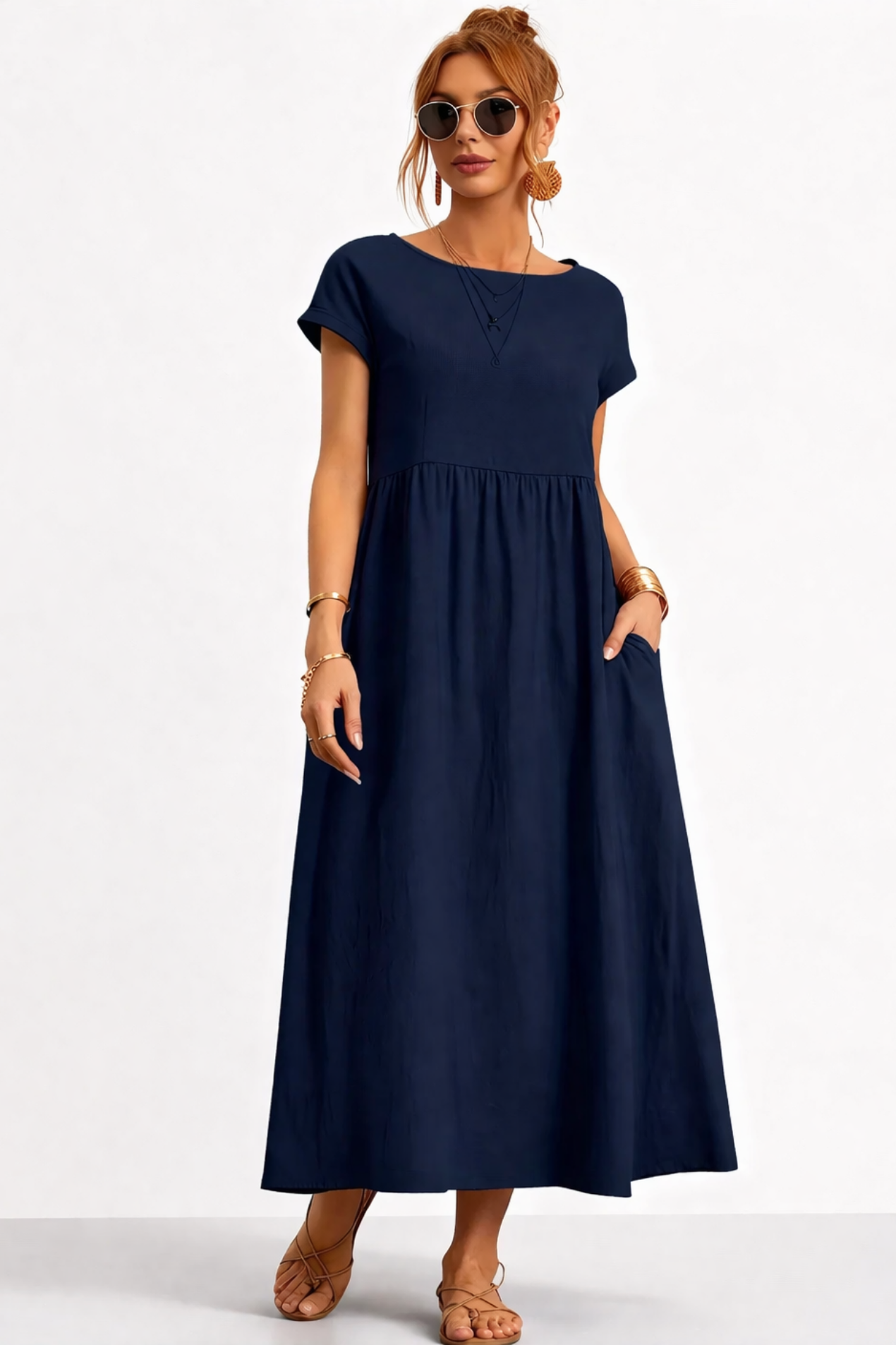 Robe Longue Femme Décontractée – Robe Fluide Avec Poches Style Minimaliste