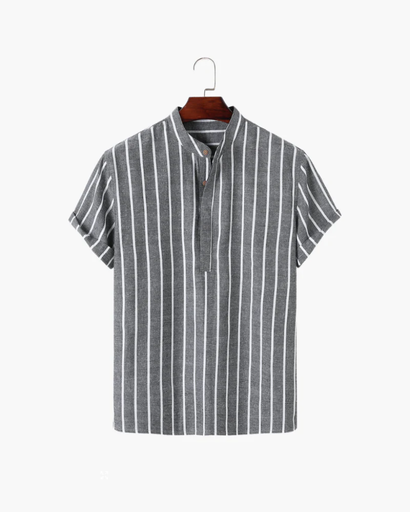 Blouse rayée pour homme – Col officier, manches courtes