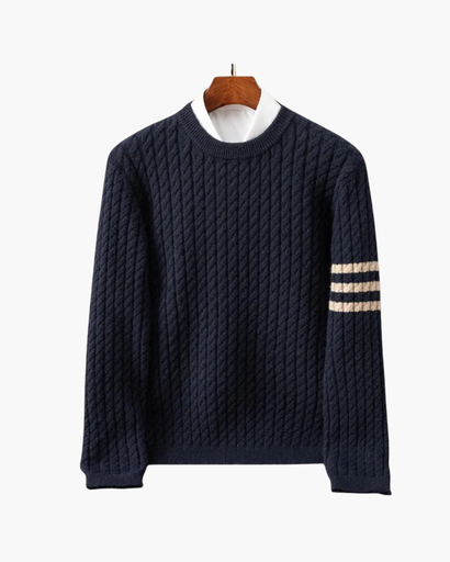 Pull en maille torsadée pour homme avec détails rayés