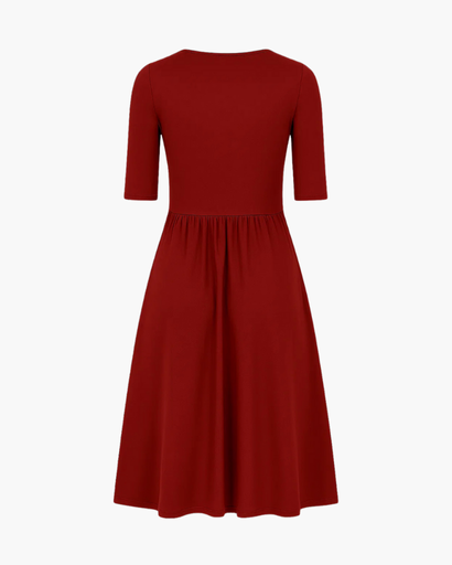 Robe Midi Trapèze Femme Col V – Coupe Flatteuse & Ventre Plat | Cérémonie & Soirée Chic