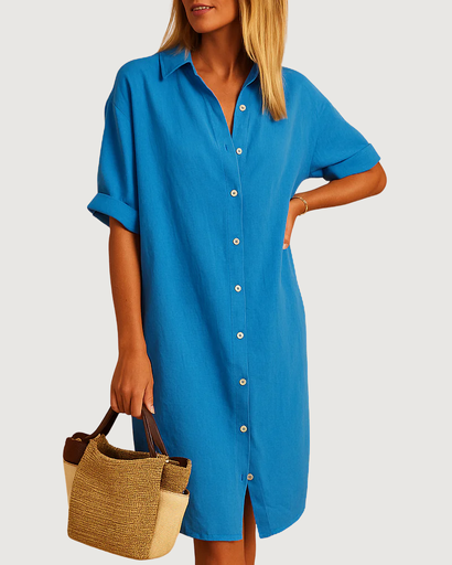 Robe chemise longue à manches courtes avec ceinture
